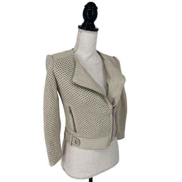Joie Crochet Knit Lamb Leather Trim Jacket in Cream - Picture 8 of 14